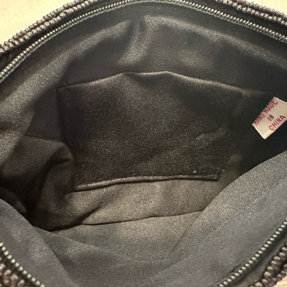 Vintage Beaded Evening Bag Black Gold Silver Knot Pattern China Purse - Picture 8 of 8